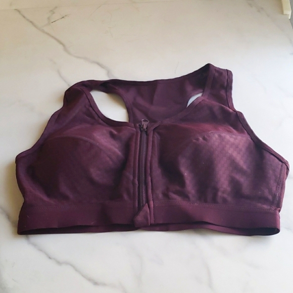 Junlan Women Zip Front High Impact Sports Bra in Maroon Size M - Picture 1 of 11